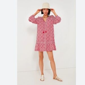 Vineyard Vines Red Patterned Long Sleeve Tile Vineyard Mini Dress Small